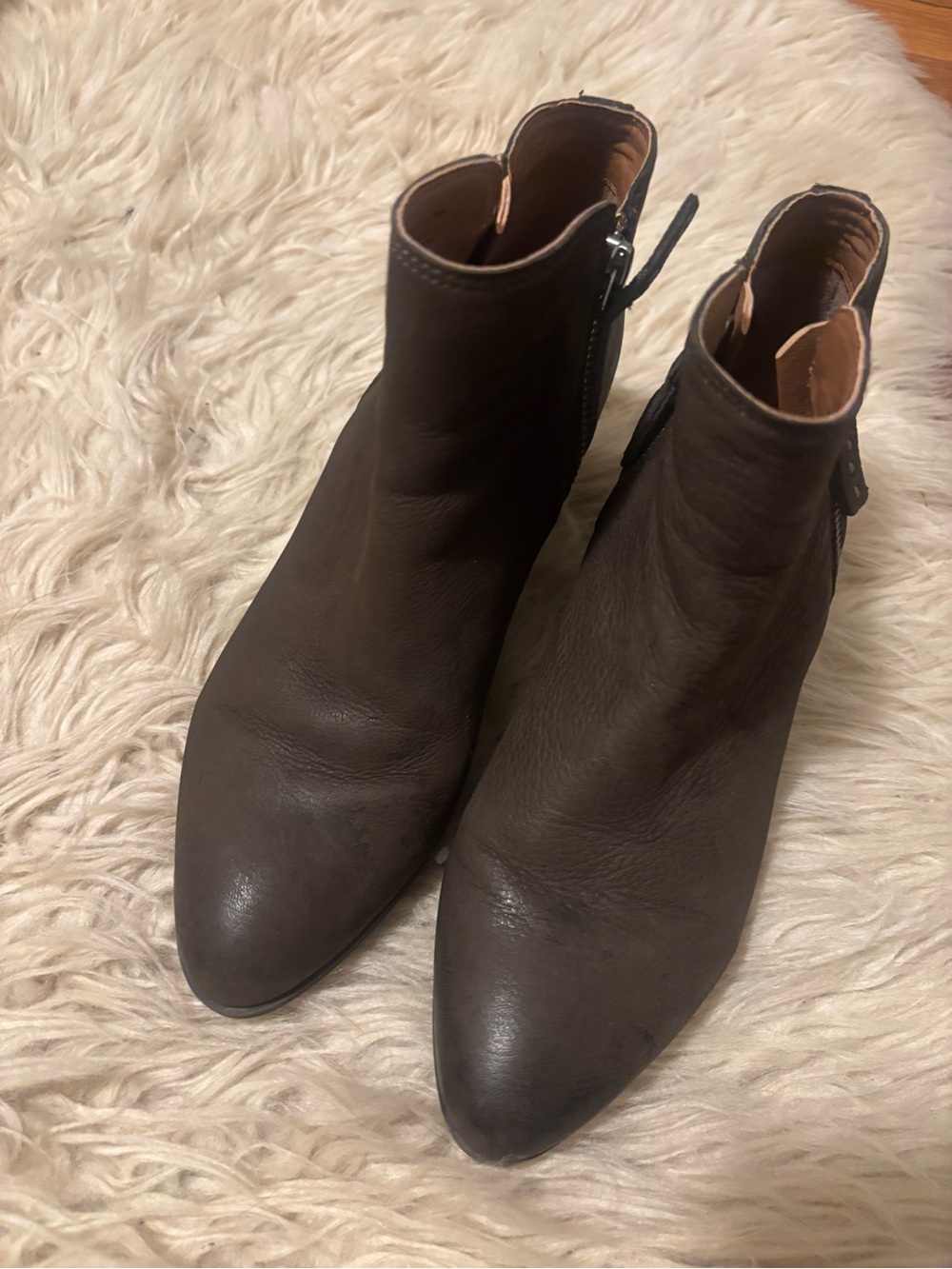 Frye Dark Brown Leather Pointed Ankle Booties